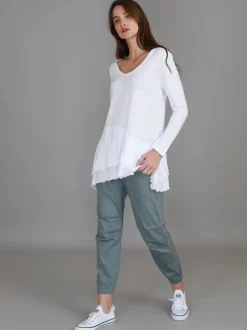 3rd Story Trinity Longline Ruffle Hem T Shirt< Long Sleeves