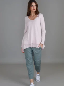 3rd Story Trinity Longline Ruffle Hem T Shirt< Long Sleeves