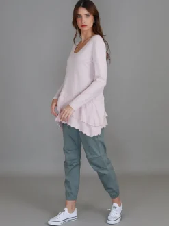 3rd Story Trinity Longline Ruffle Hem T Shirt< Long Sleeves