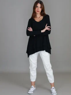 3rd Story Trinity Longline Ruffle Hem T Shirt< Long Sleeves