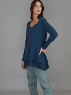 3rd Story Trinity Longline Ruffle Hem T Shirt< Long Sleeves